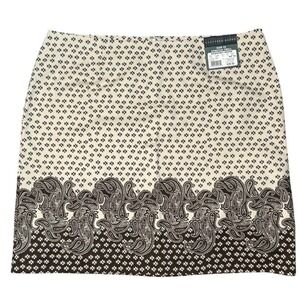 Geoffrey Beene Womens Skirt Sz 16 Stretch Tweel Paisley Beige Brown Knee Length